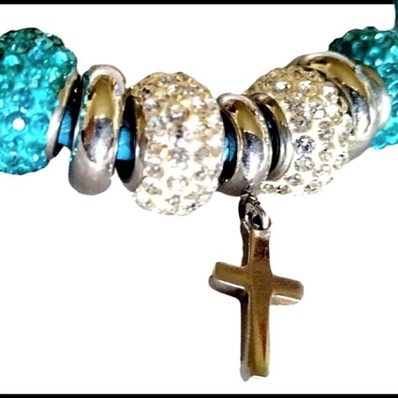 BRACELET Braided LEATHER with Quality BEADS covered in ZIRCON type RHINESTONES - Picture 5 of 7